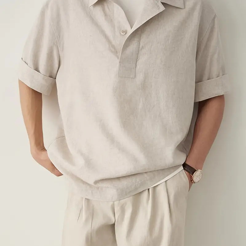Men’s Casual Loose Fit Short Sleeve Polo Shirt – Solid Color, Lightweight Summer Lapel Collar