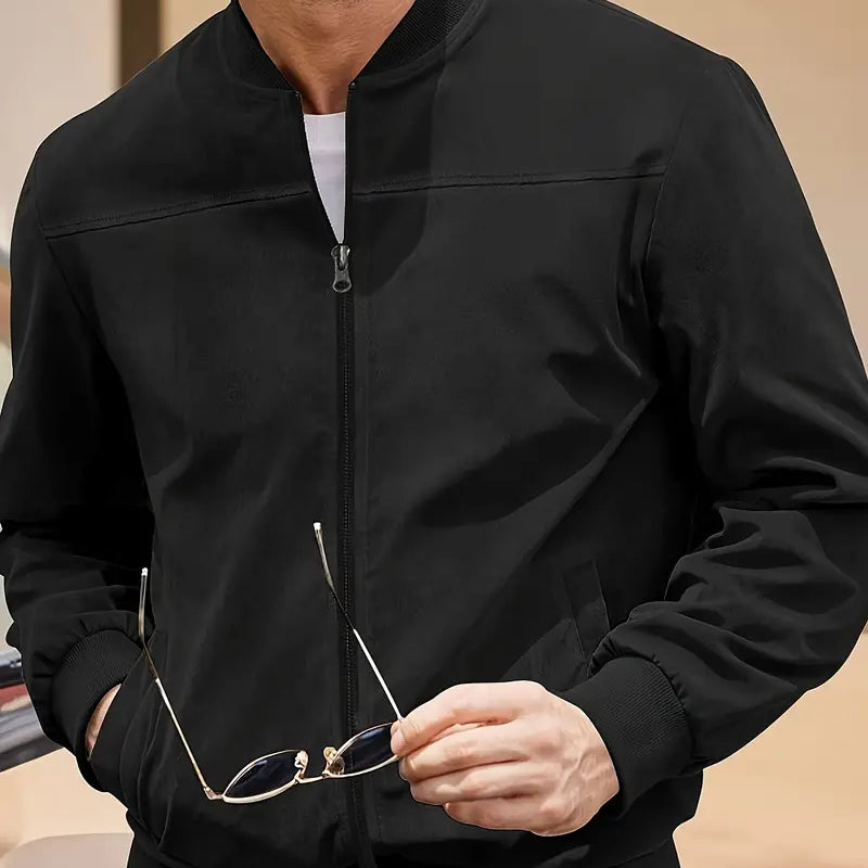 Solorfit | Men's Lightweight Retro Zip-Up Jacket – Solid Color, Baseball Collar, Machine Washable, Casual Style - Solorfit