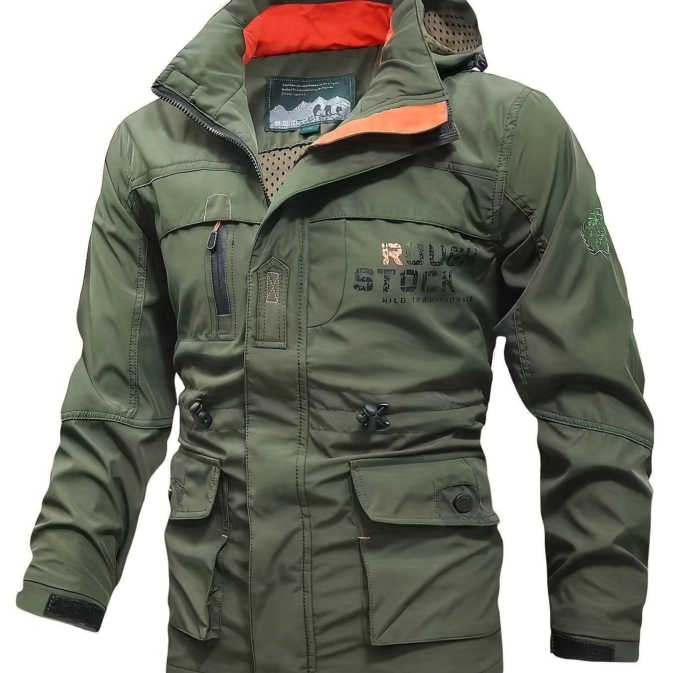 Men’s Outdoor Windbreaker Jacket – Adjustable Hood & Zippered Pockets
