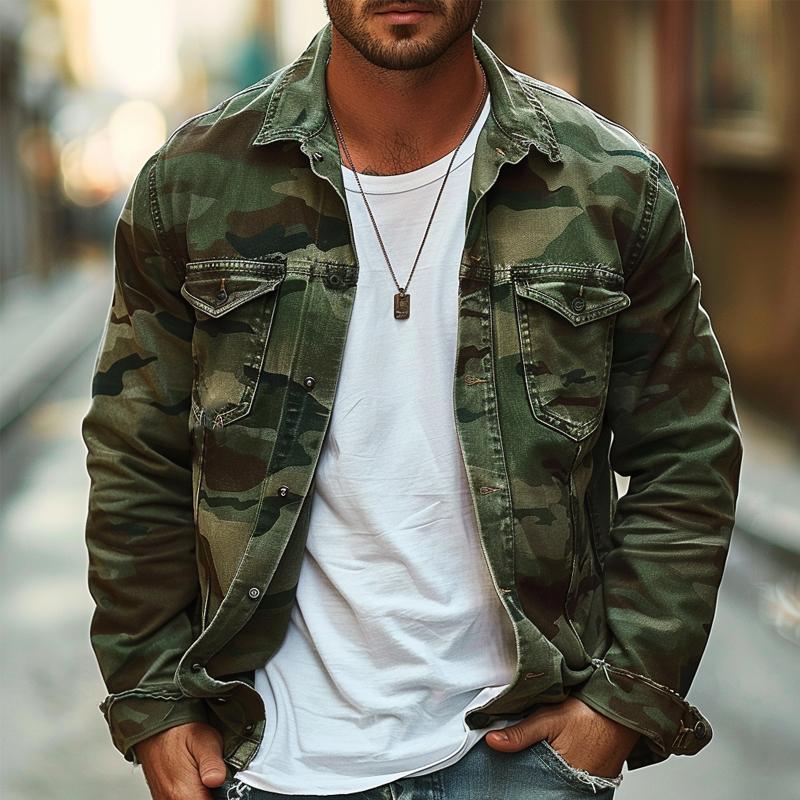 Men's Camouflage Canvas Retro Wear Lapel Jacket - Solorfit