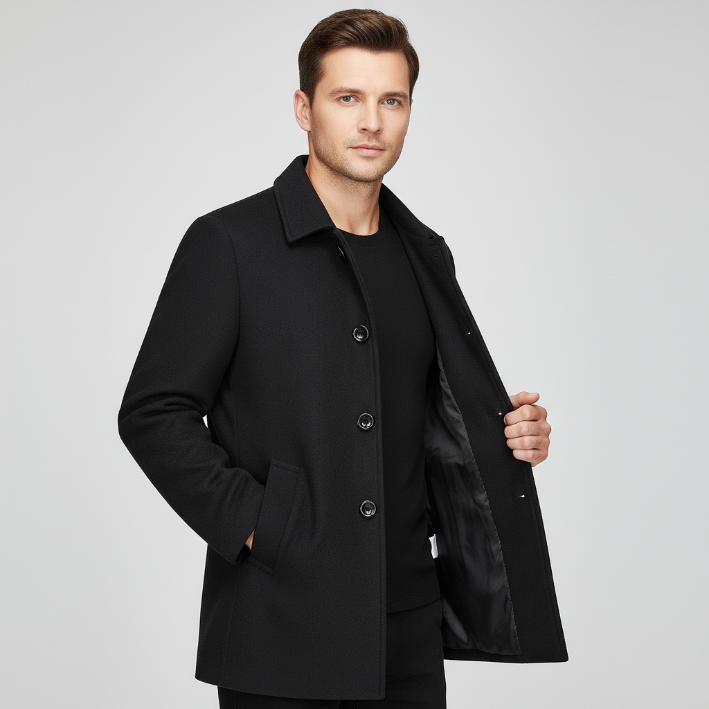 Lorennzi | Men’s Short Wool Overcoat – Classic Warm Formal Winter Coat