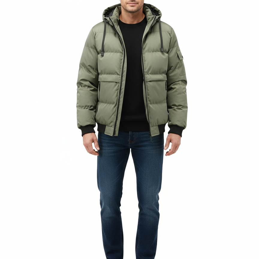 Men’s Heavy-Duty Winter Hooded Jacket – Durable Full-Zip Outerwear for Cold Weather