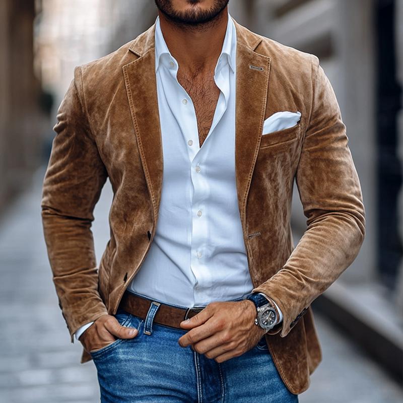 Kingston | Plain Men Two-Button Suede Blazer - Solorfit