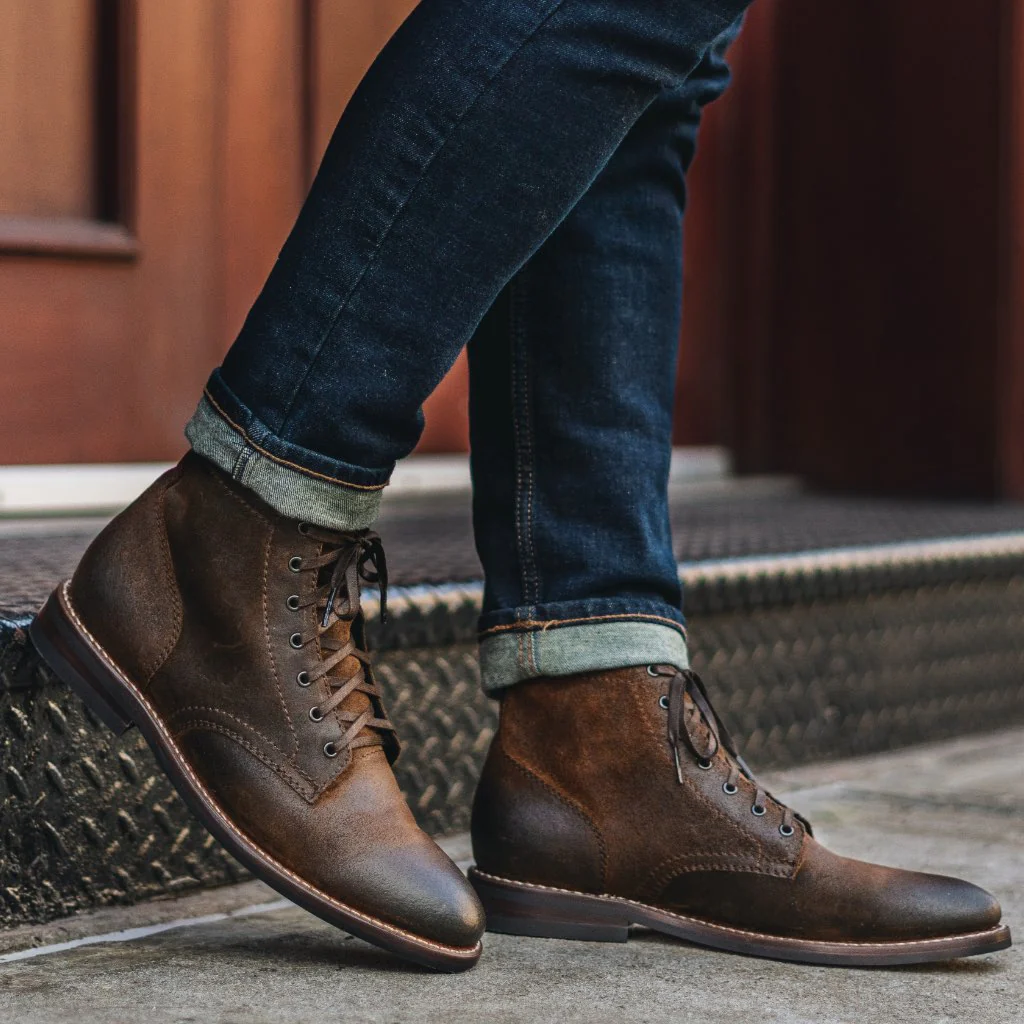 Men Suede Brown Leather High-Top Biker Ankle Boots
