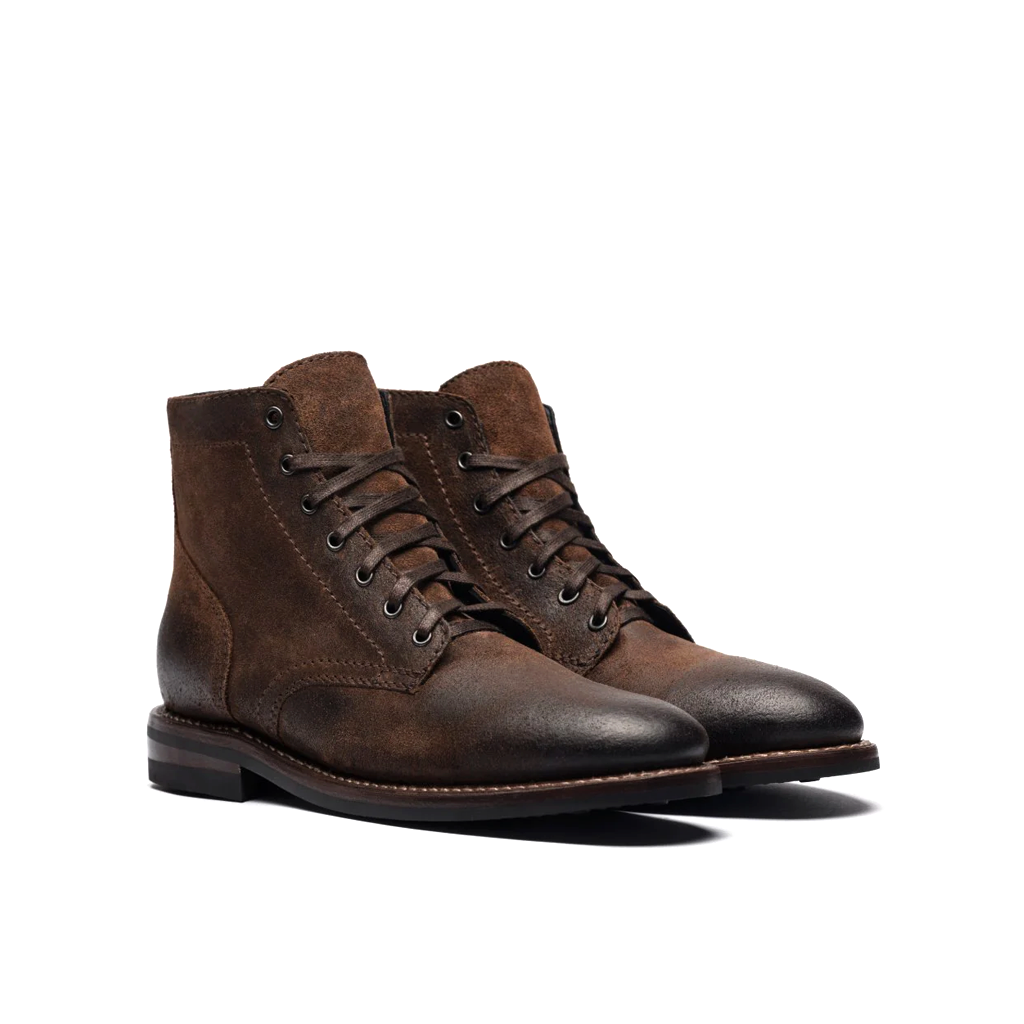Men Suede Brown Leather High-Top Biker Ankle Boots