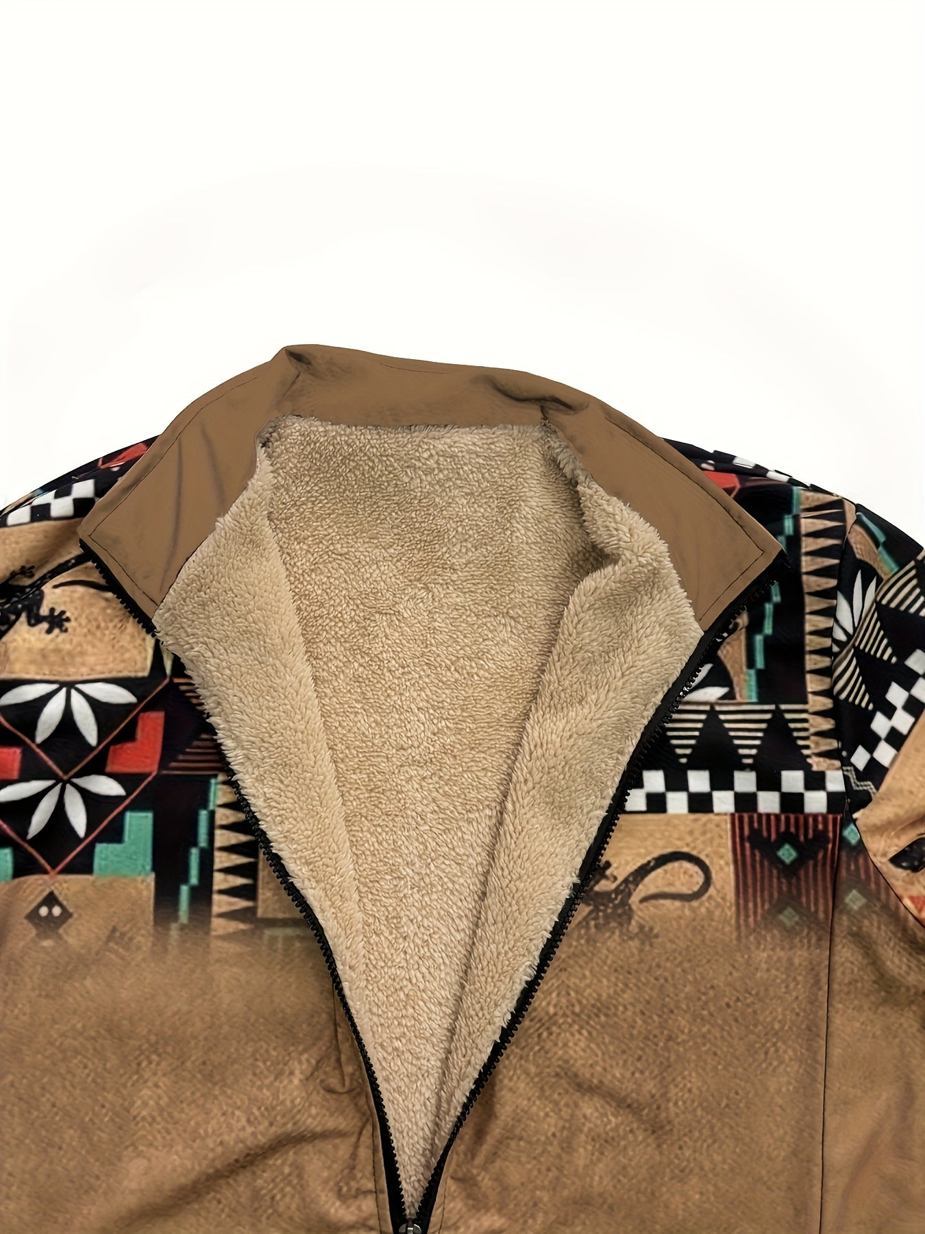 Men’s Southwestern Fleece Jacket – Full-Zip Tribal Print Coat | Warm Winter Outdoor Style