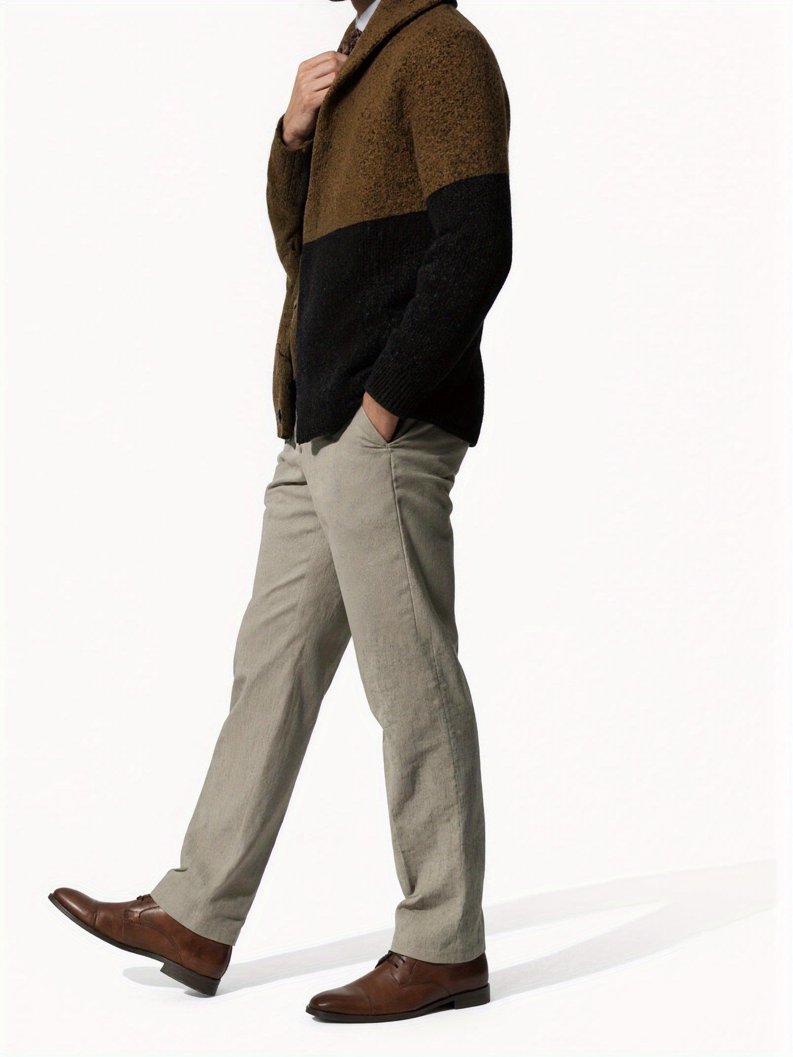 Men’s Thick Warm Cardigan – Block Knit Button-Up Jacket - Solorfit