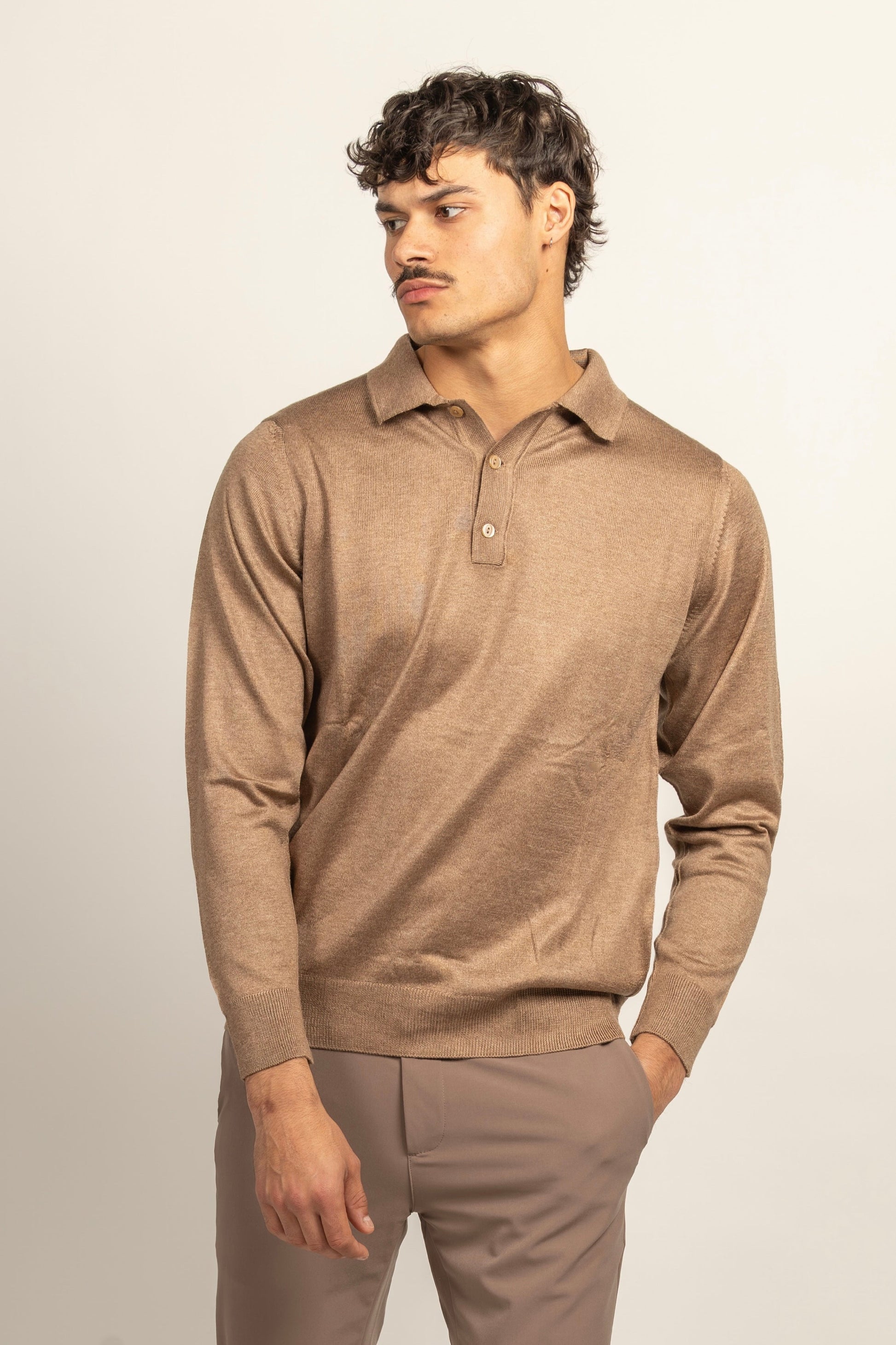 WOOL-Blend Glans Longsleeve Polo Sweater