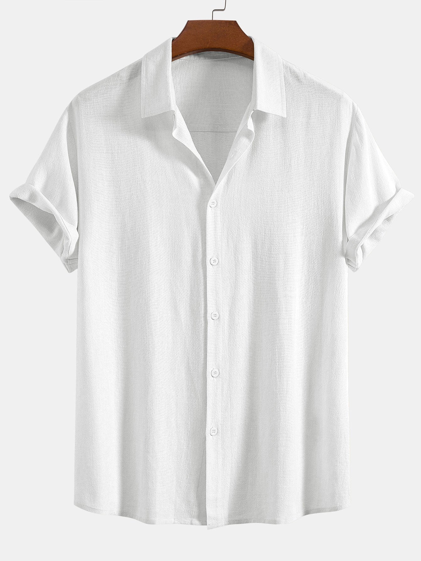 Linen Rayon Blend Button Up Shirt & Wrinkle Textured Straight Leg Pants
