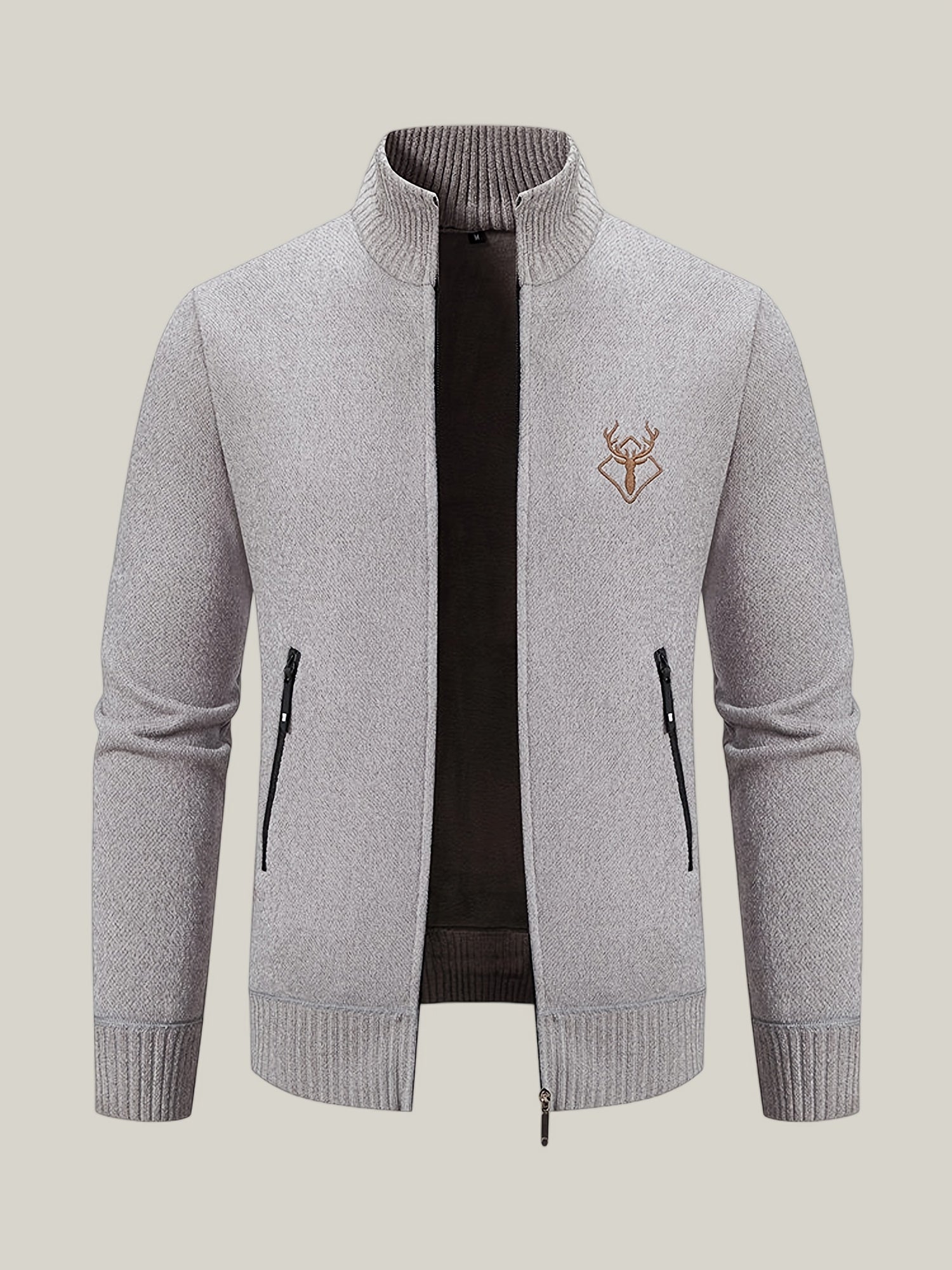 Men Lightweight Zip-Up Cardigan - Stand Collar Sweater Jacket