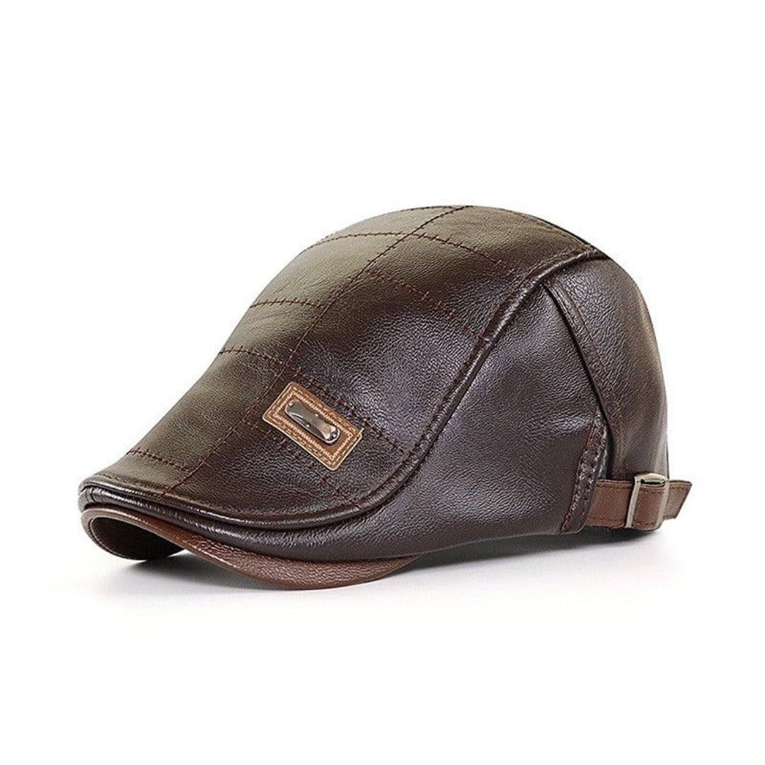 FlatCap | Retro Men’s Leather Hat – Vintage Style Flat Cap Beret