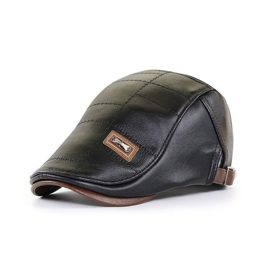 FlatCap | Retro Men’s Leather Hat – Vintage Style Flat Cap Beret