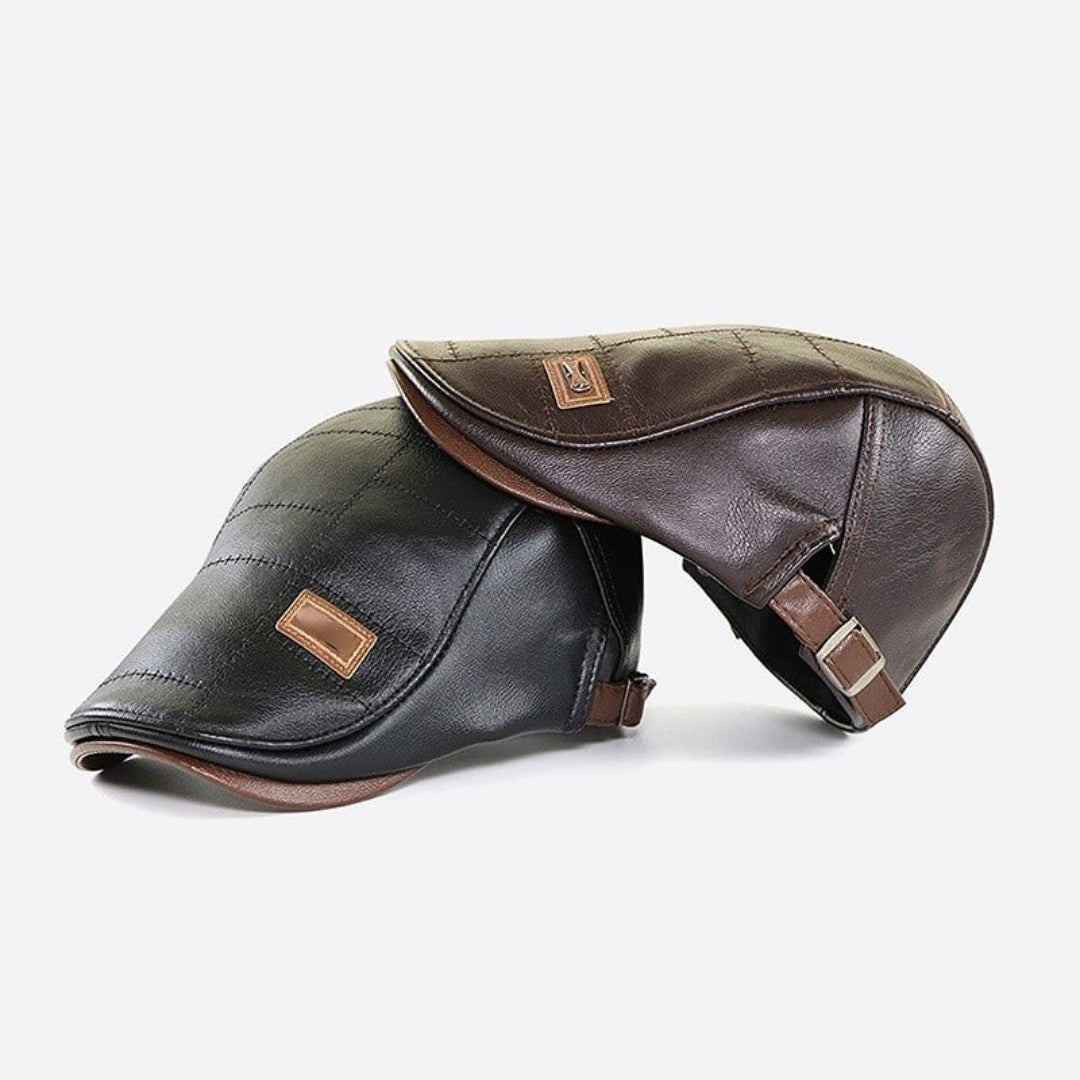 FlatCap | Retro Men’s Leather Hat – Vintage Style Flat Cap Beret