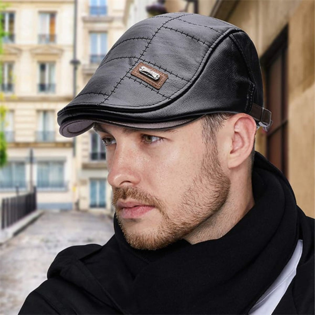 FlatCap | Retro Men’s Leather Hat – Vintage Style Flat Cap Beret