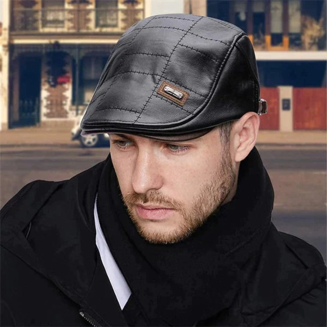 FlatCap | Retro Men’s Leather Hat – Vintage Style Flat Cap Beret
