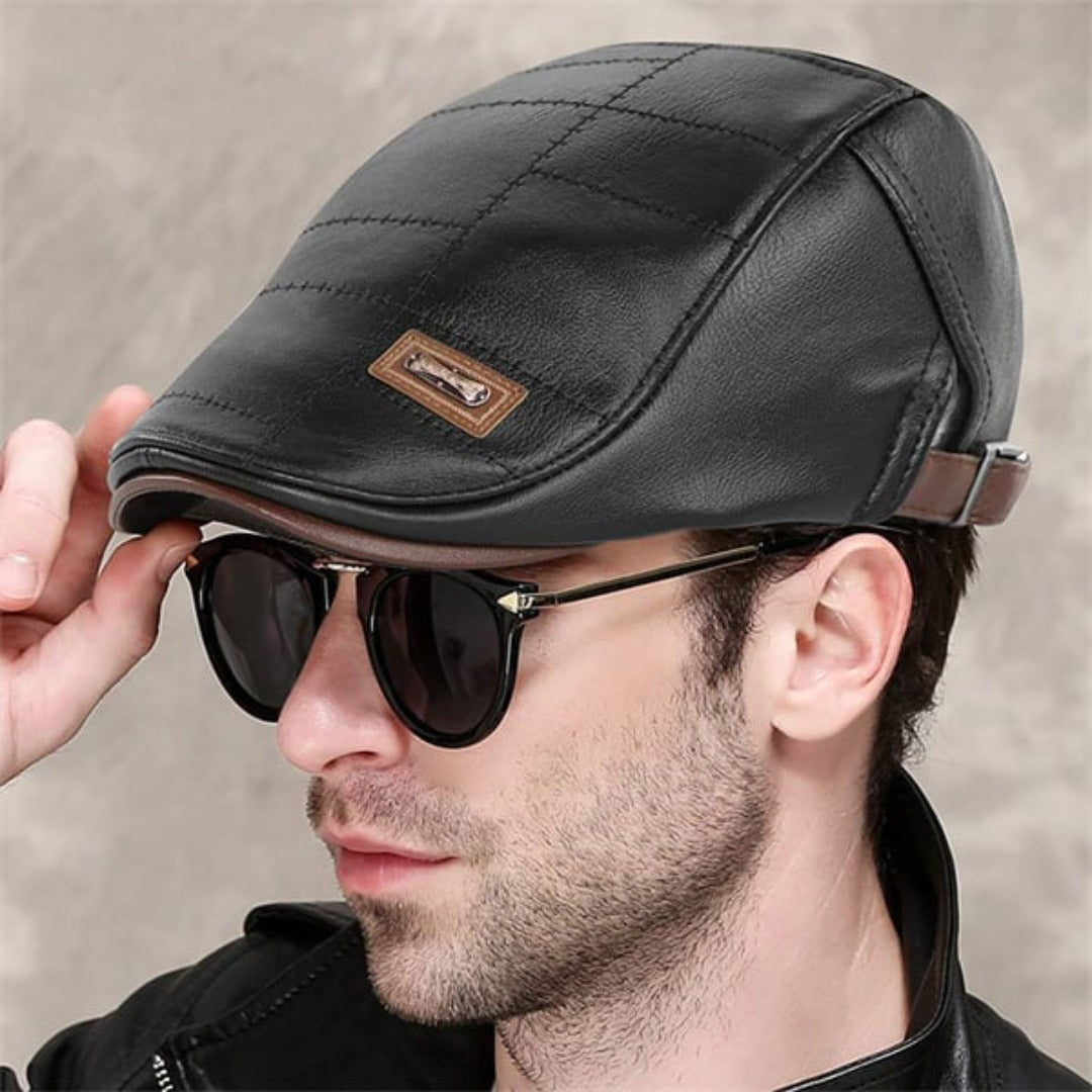 FlatCap | Retro Men’s Leather Hat – Vintage Style Flat Cap Beret