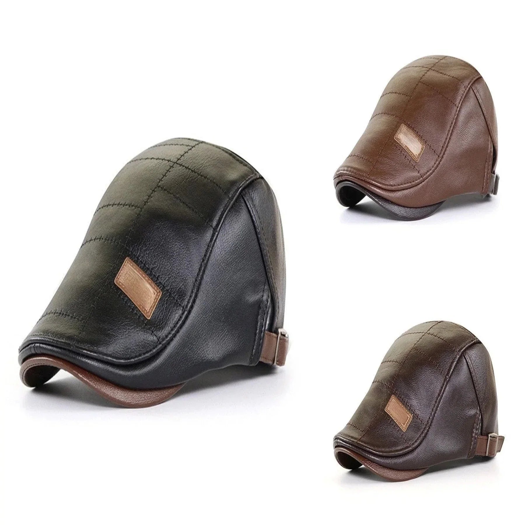 FlatCap | Retro Men’s Leather Hat – Vintage Style Flat Cap Beret