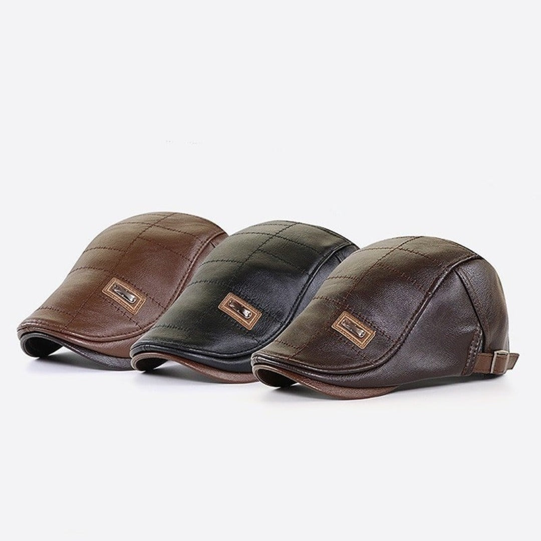 FlatCap | Retro Men’s Leather Hat – Vintage Style Flat Cap Beret