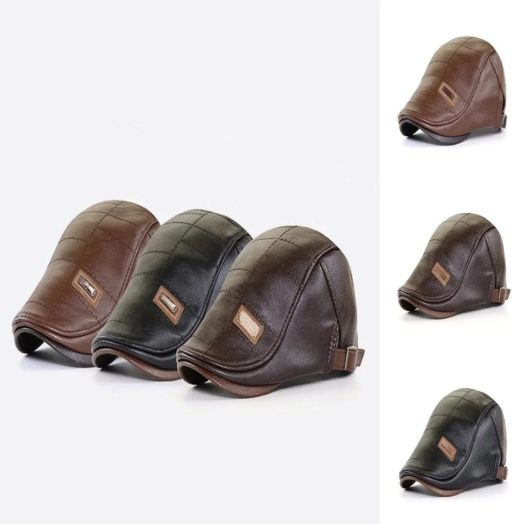 FlatCap | Retro Men’s Leather Hat – Vintage Style Flat Cap Beret