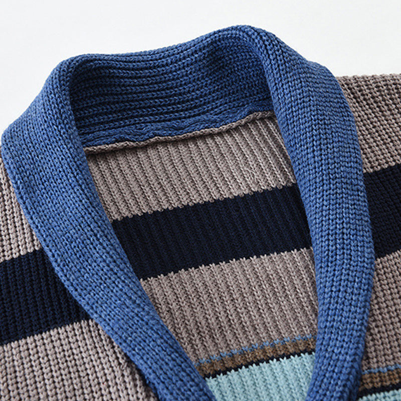 Men’s Colorblock Lapel Sweater Jacket – Modern Knit Design with Timeless Style