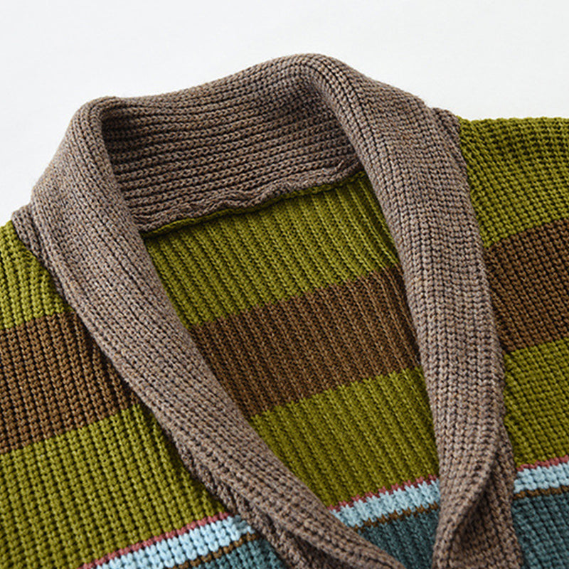 Men’s Colorblock Lapel Sweater Jacket – Modern Knit Design with Timeless Style