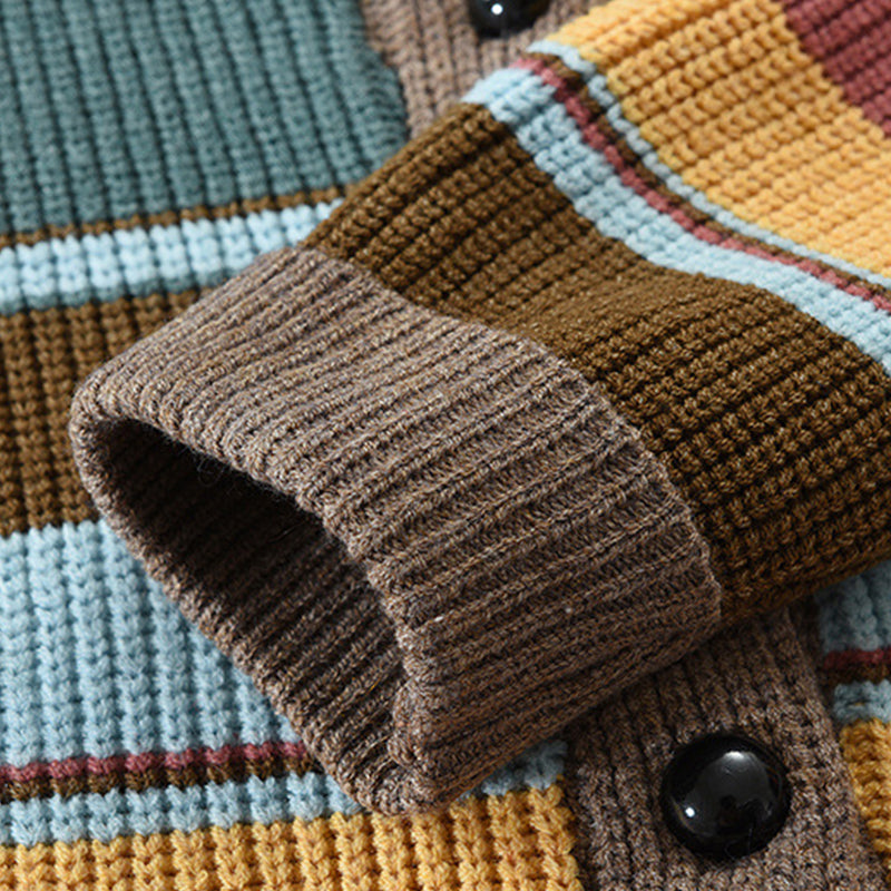 Men’s Colorblock Lapel Sweater Jacket – Modern Knit Design with Timeless Style