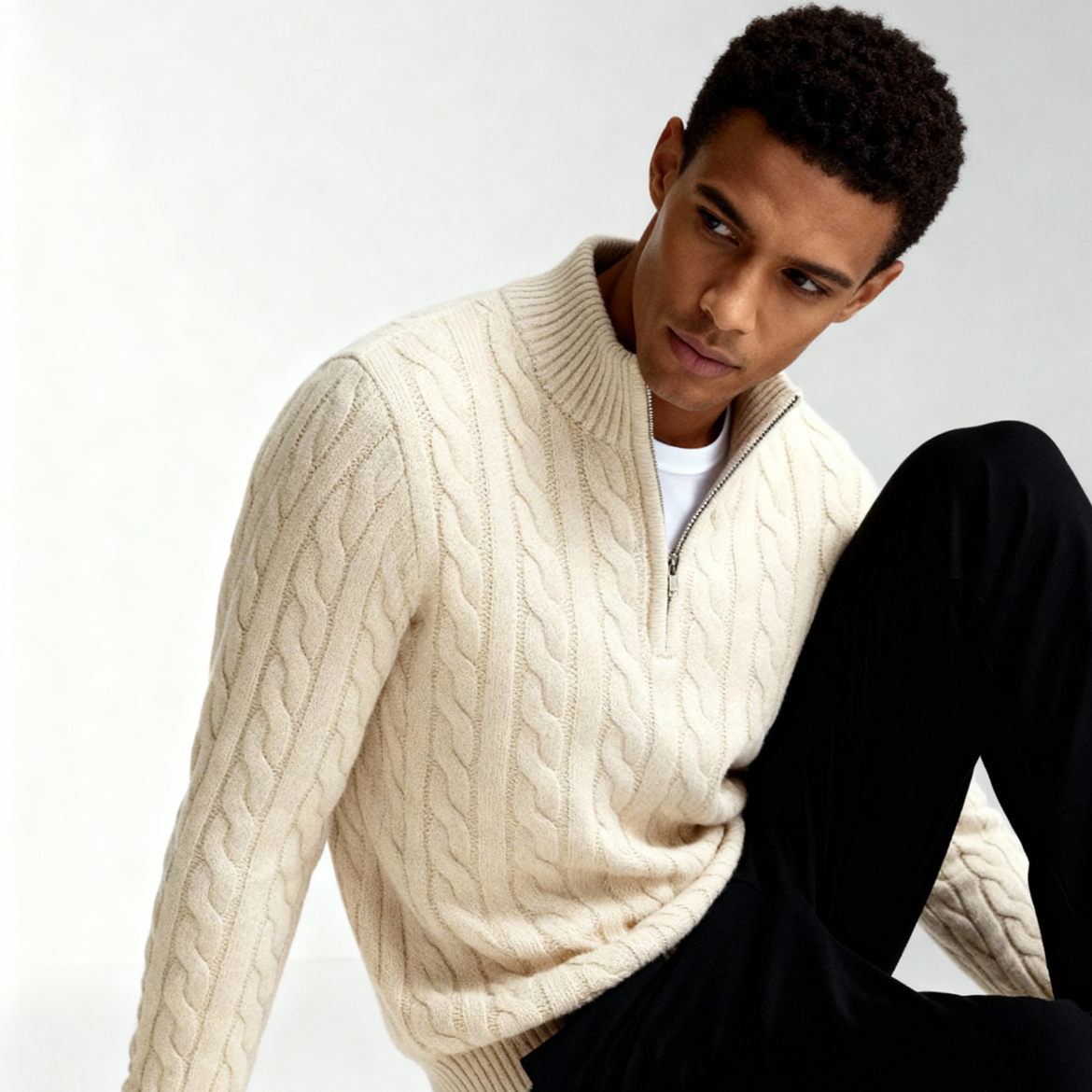 Harbour Men Quarter-Zip Up Sweater - Beige