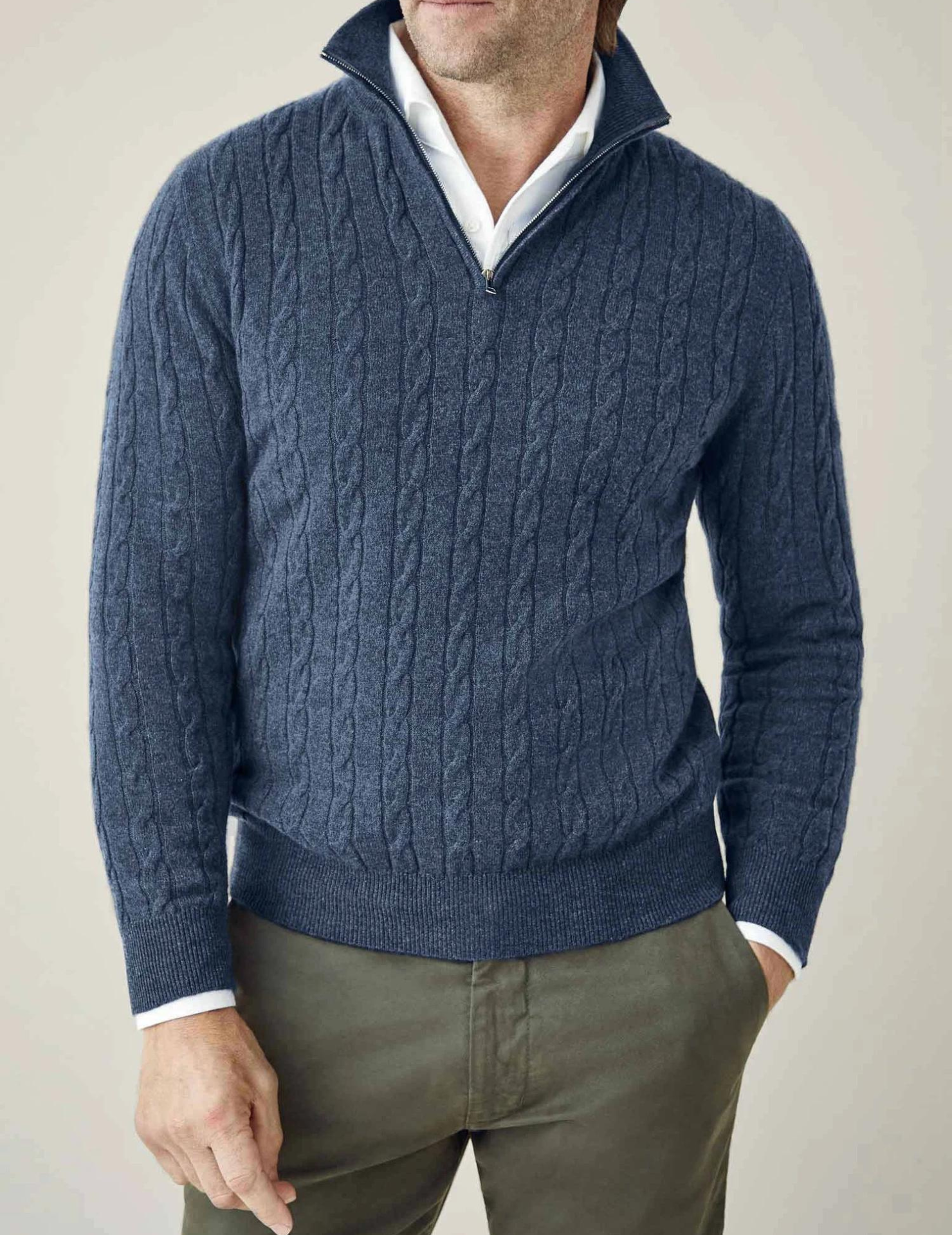 Men’s Cable Knit Zipper Sweater – Warm Knitted Full Zip Sweater