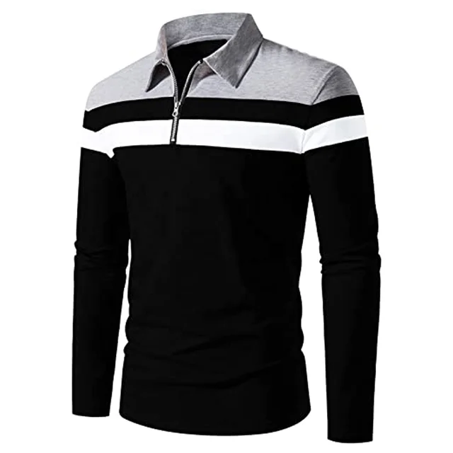Black Long Sleeve Polo Sweater – Men’s Comfortable Casual Button Collar Top