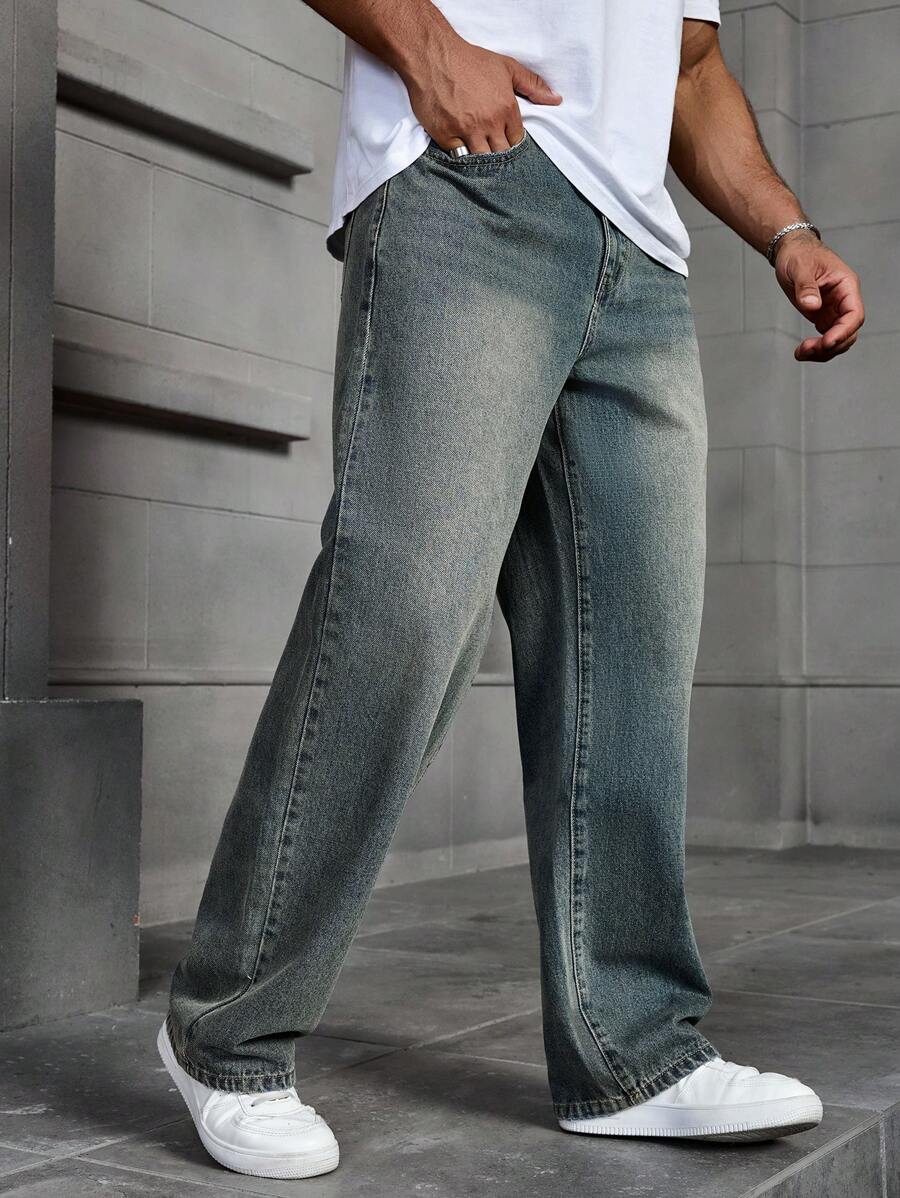 Men’s Solid Denim Jeans – Dark Wash Baggy Cargo Jeans | Everyday Casual Denim