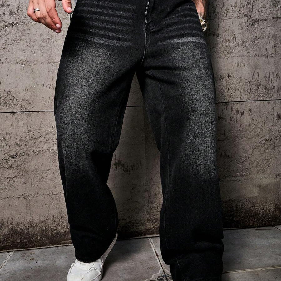 Men’s Solid Denim Jeans – Dark Wash Baggy Cargo Jeans | Everyday Casual Denim