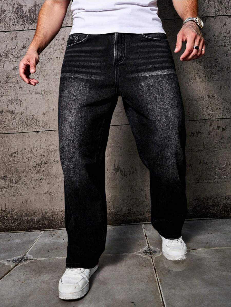 Men’s Solid Denim Jeans – Dark Wash Baggy Cargo Jeans | Everyday Casual Denim