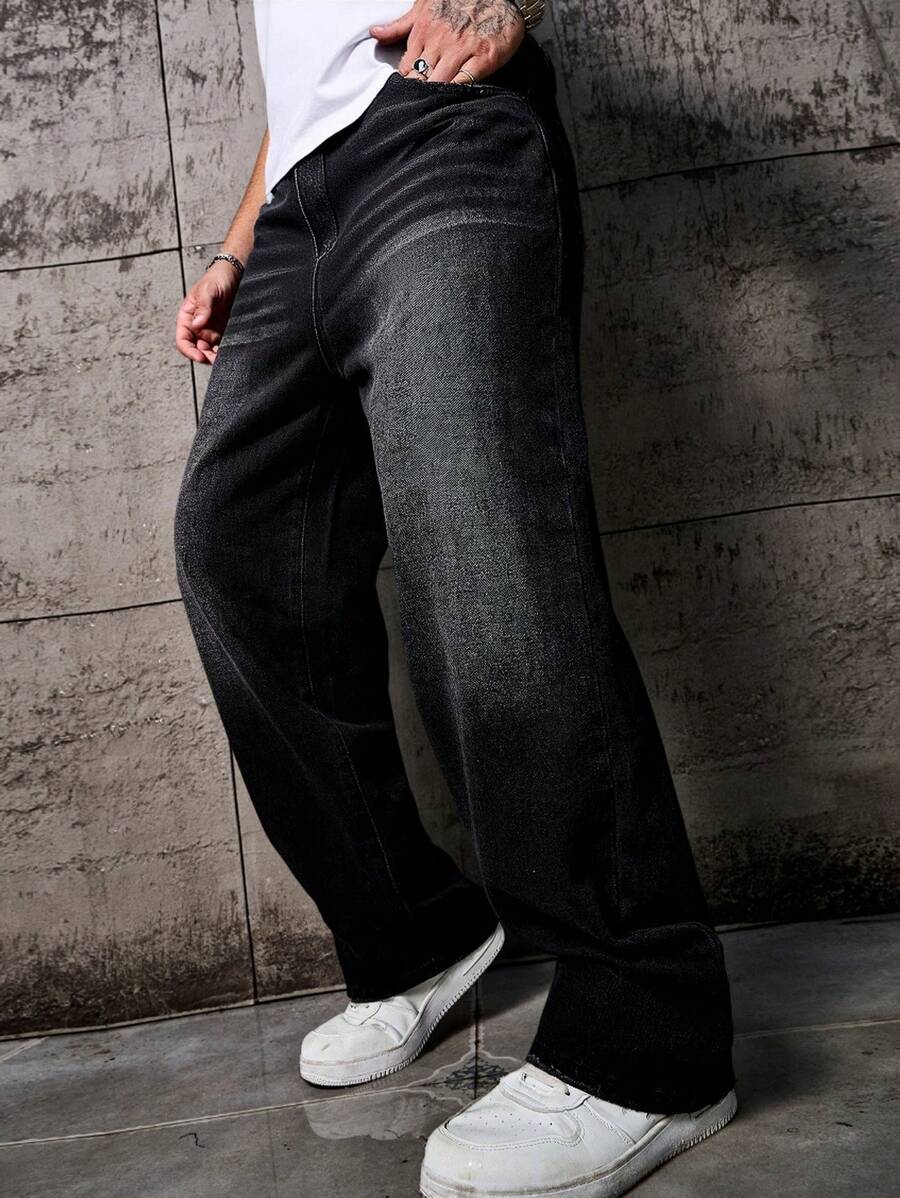 Men’s Solid Denim Jeans – Dark Wash Baggy Cargo Jeans | Everyday Casual Denim