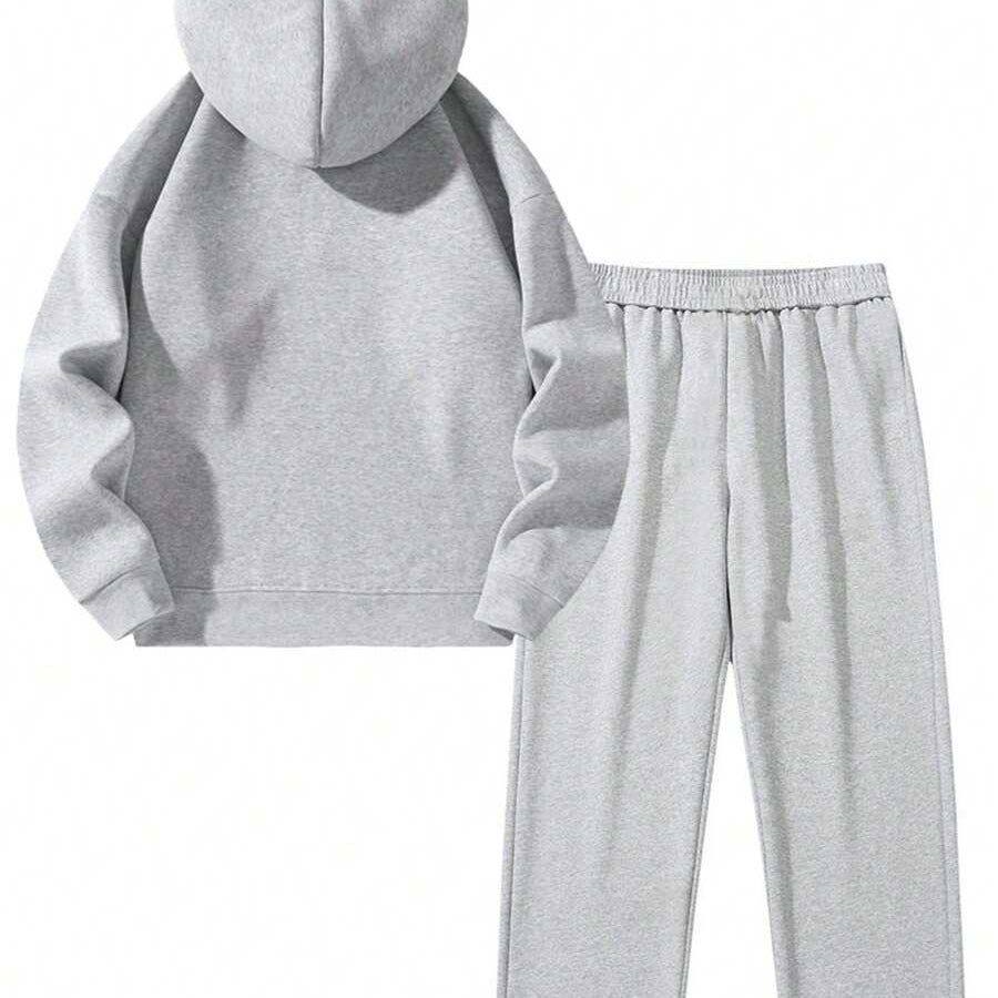 Men’s Two-Piece Grey Hoodie Set | Comfortable Streetwear Tracksuit