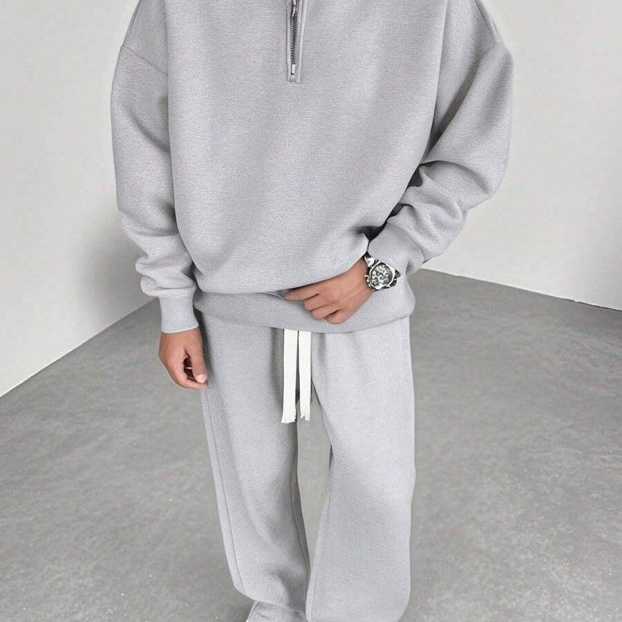 Men’s Two-Piece Grey Hoodie Set | Comfortable Streetwear Tracksuit