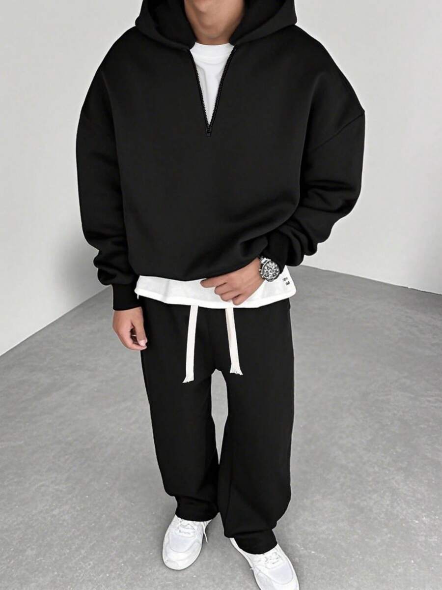 Men’s Two-Piece Grey Hoodie Set | Comfortable Streetwear Tracksuit