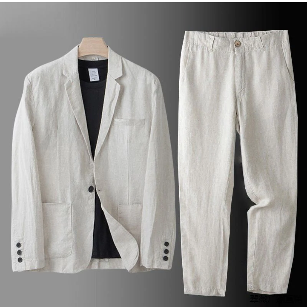 Men’s Elegant Linen Suit – Two-Piece Blazer and Trousers Set - Solorfit