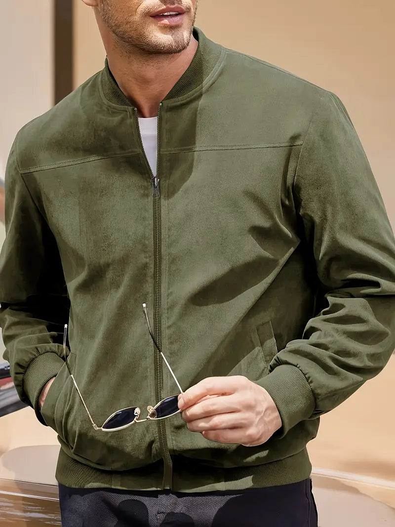 Solorfit | Men's Lightweight Retro Zip-Up Jacket – Solid Color, Baseball Collar, Machine Washable, Casual Style - Solorfit
