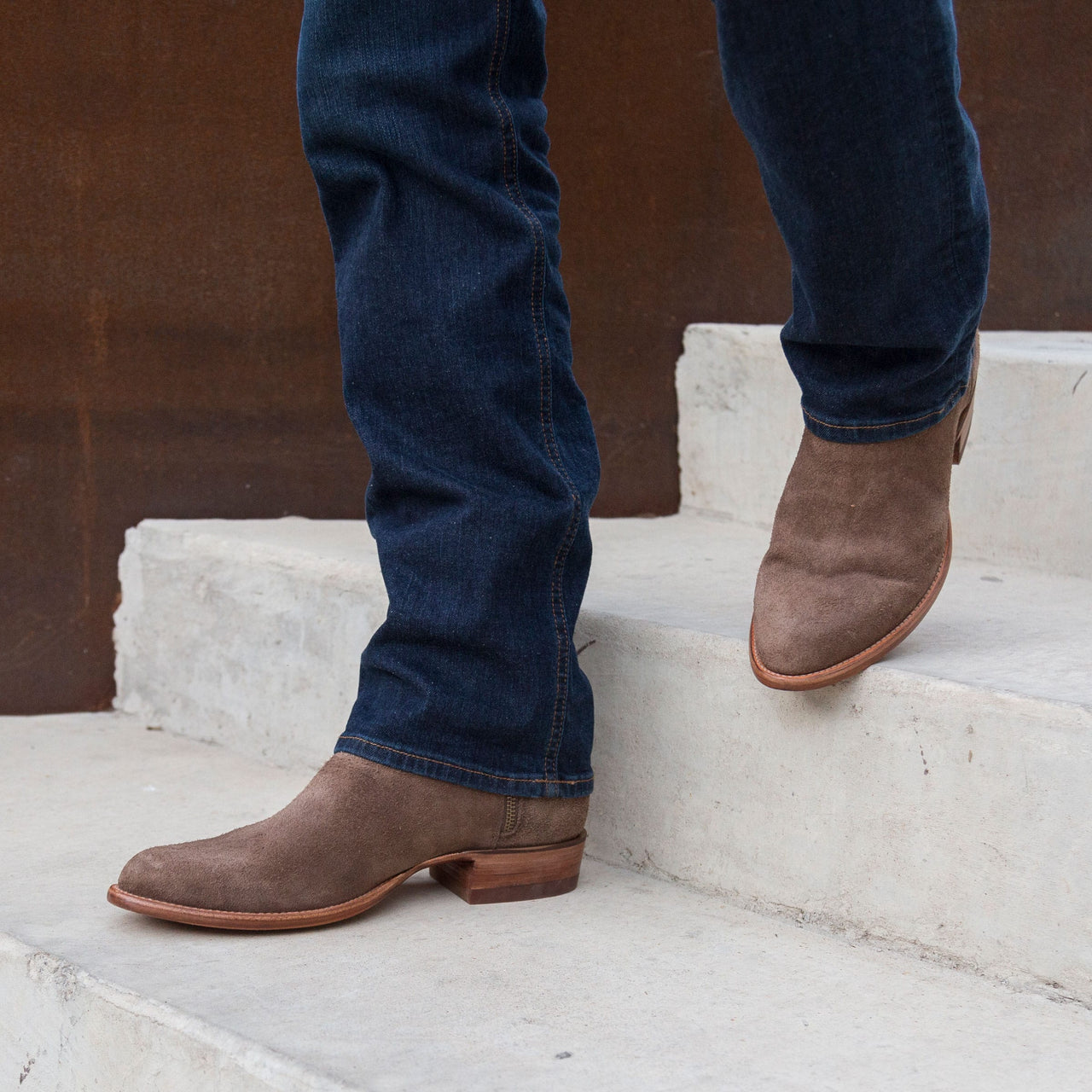 Beige Suede Bastrop Slip On Zipper Western Cowboy Italian Boots