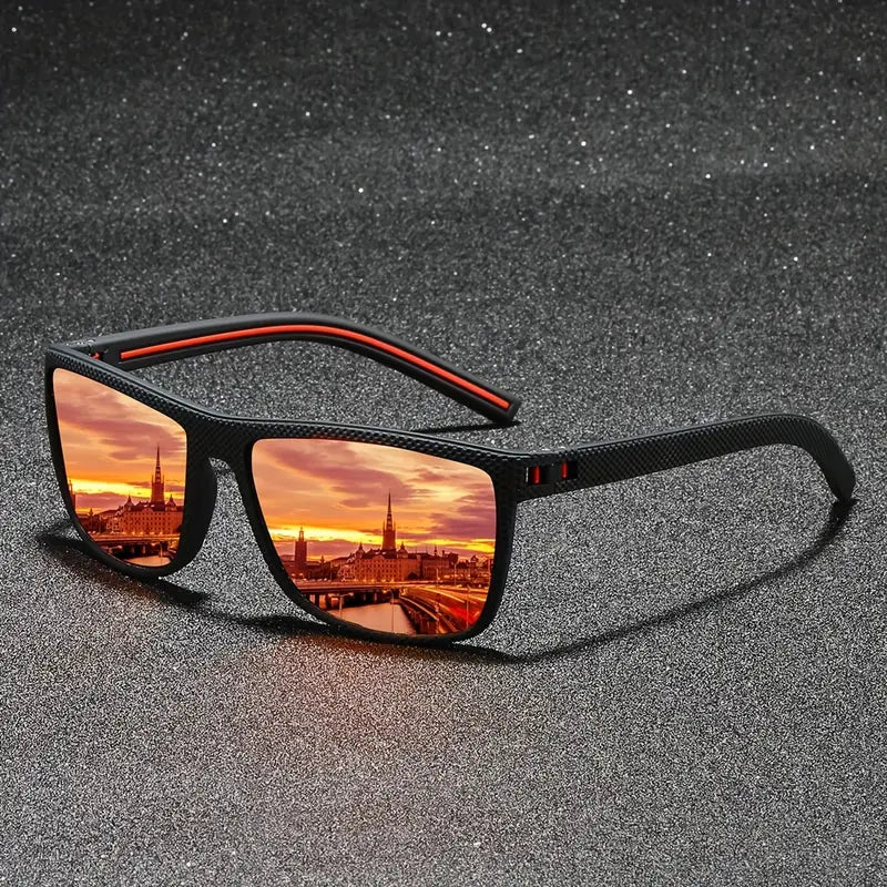 Retro Polarized Fashion Glasses – Full-Rim Frame with Red Accents & TAC Lenses for Driving, Sports & Events