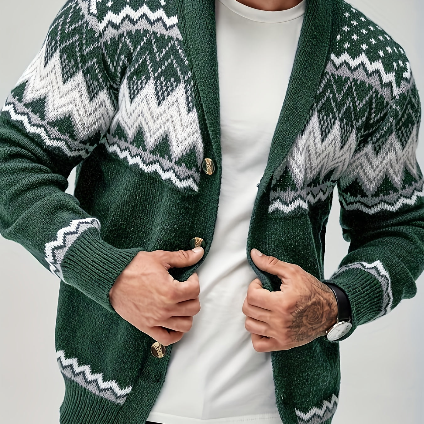 Men’s Geometric Pattern Cardigan – Button-Up Knit Sweater for Fall & Winter
