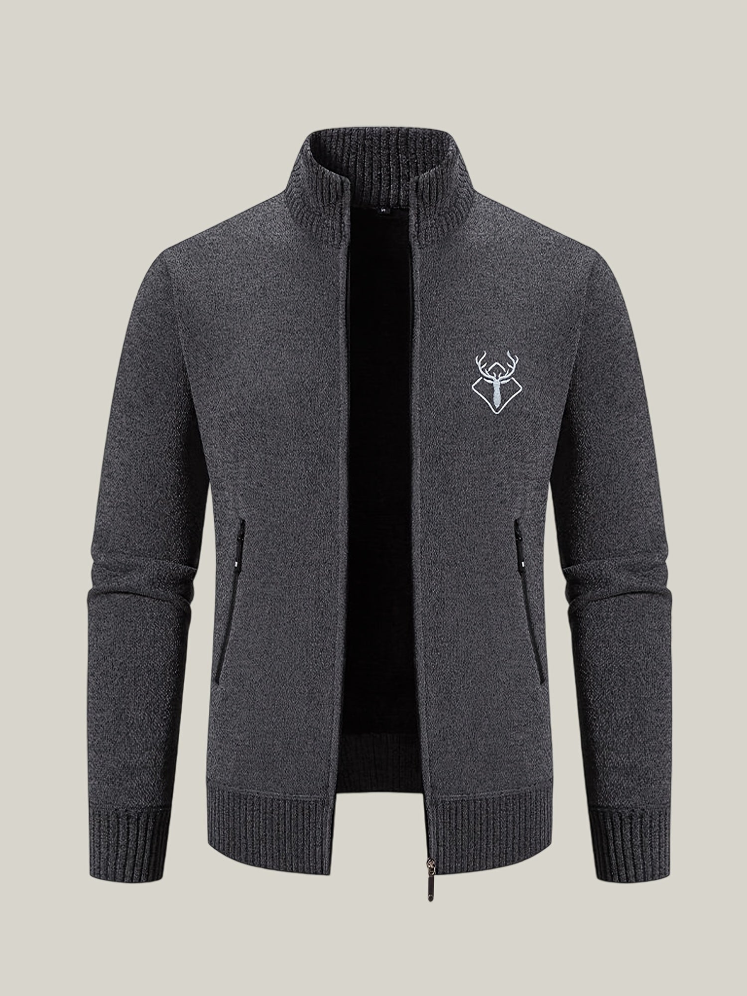 Men Lightweight Zip-Up Cardigan - Stand Collar Sweater Jacket