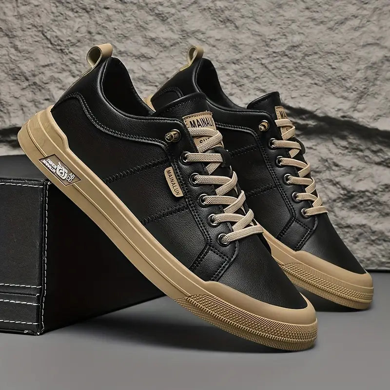 Men's Slip-On Sneakers – No Lace Low-Top Casual Shoes with Golden-Tone Eyelets