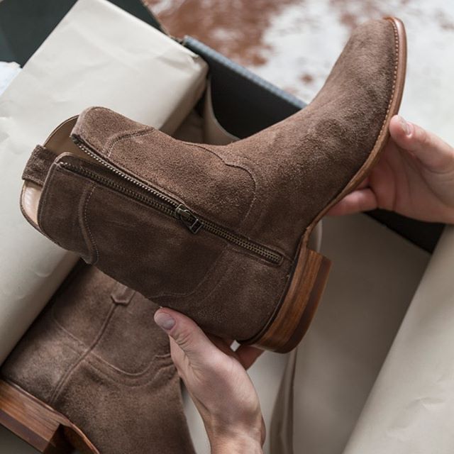 Beige Suede Bastrop Slip On Zipper Western Cowboy Italian Boots