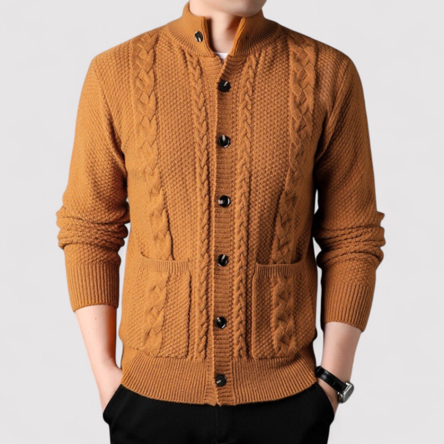 The Léandre Jacquard Knit Cardigan – Men’s Elegant Button-Up Sweater with Classic Pattern
