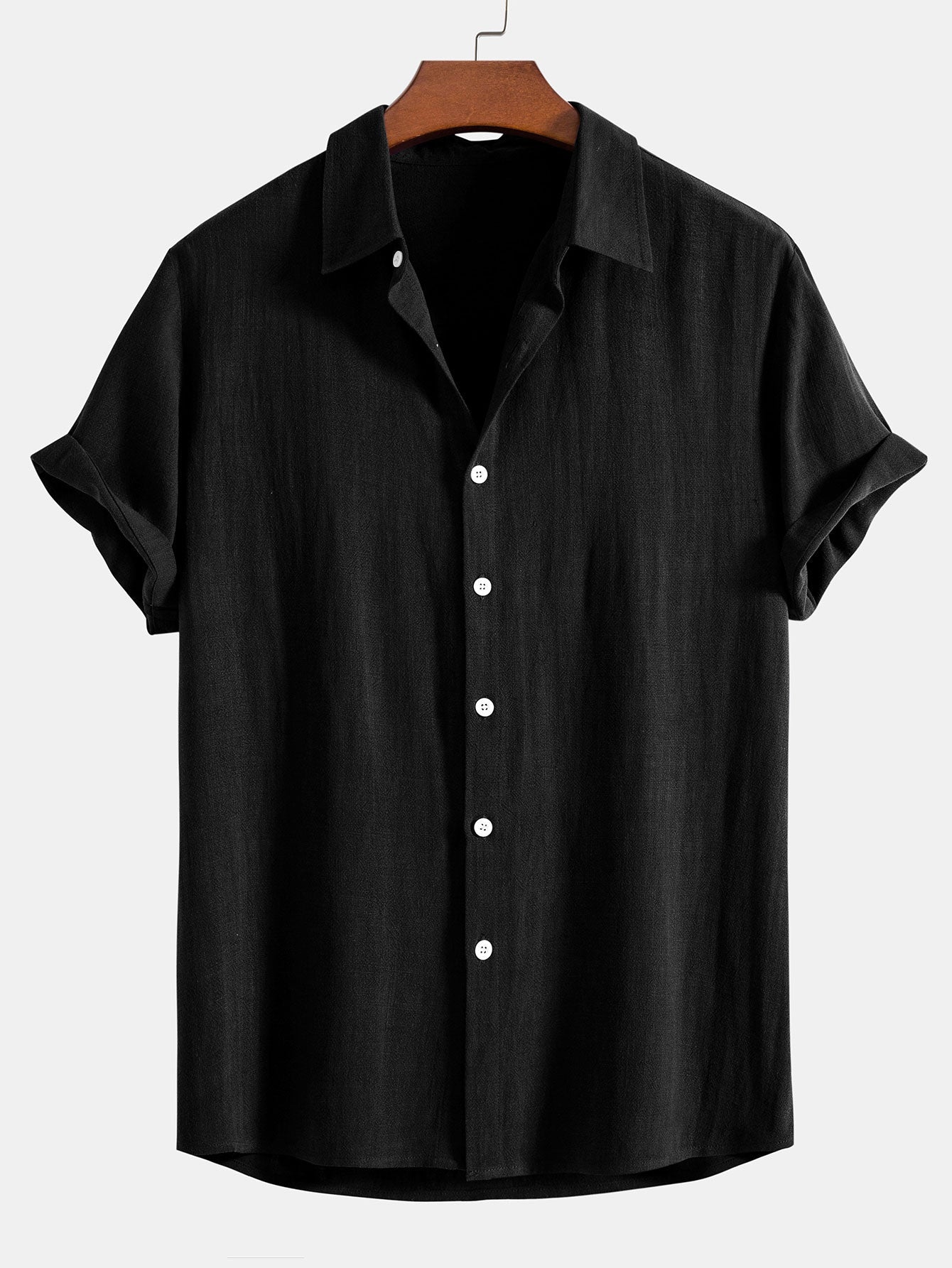 Linen Rayon Blend Button Up Shirt & Wrinkle Textured Straight Leg Pants