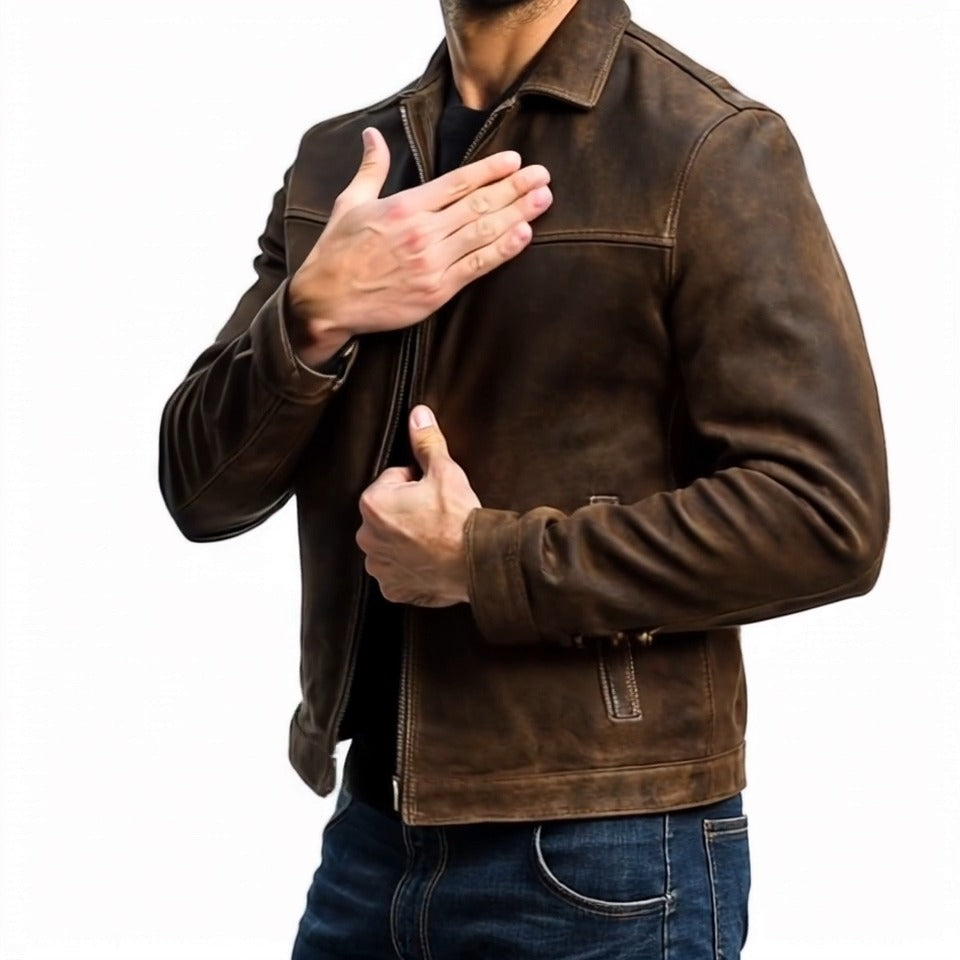 Men's Zipper Leather Jacket - Solorfit