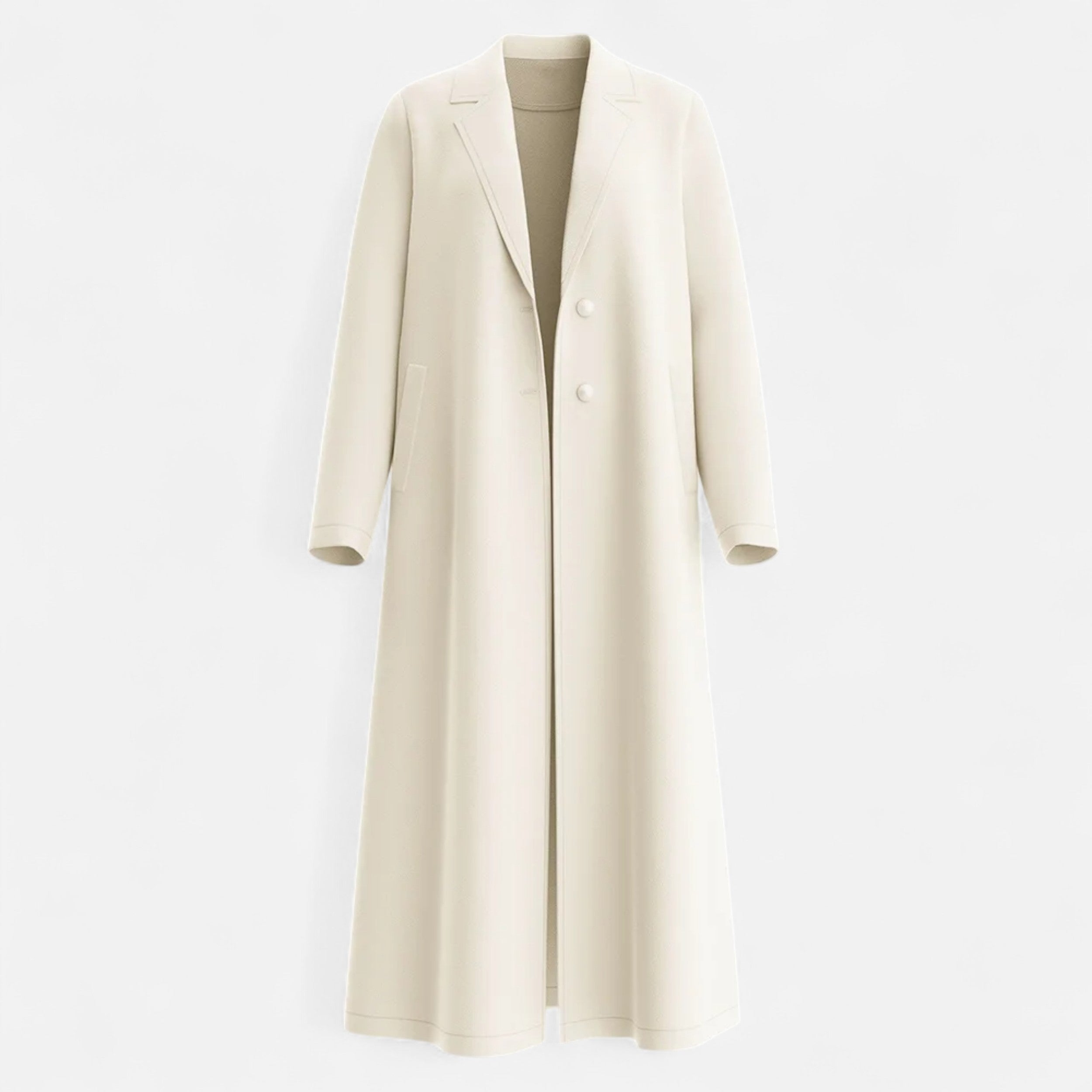 Women’s White Lapel Coat – Classic Long Overcoat for Casual and Formal Wear