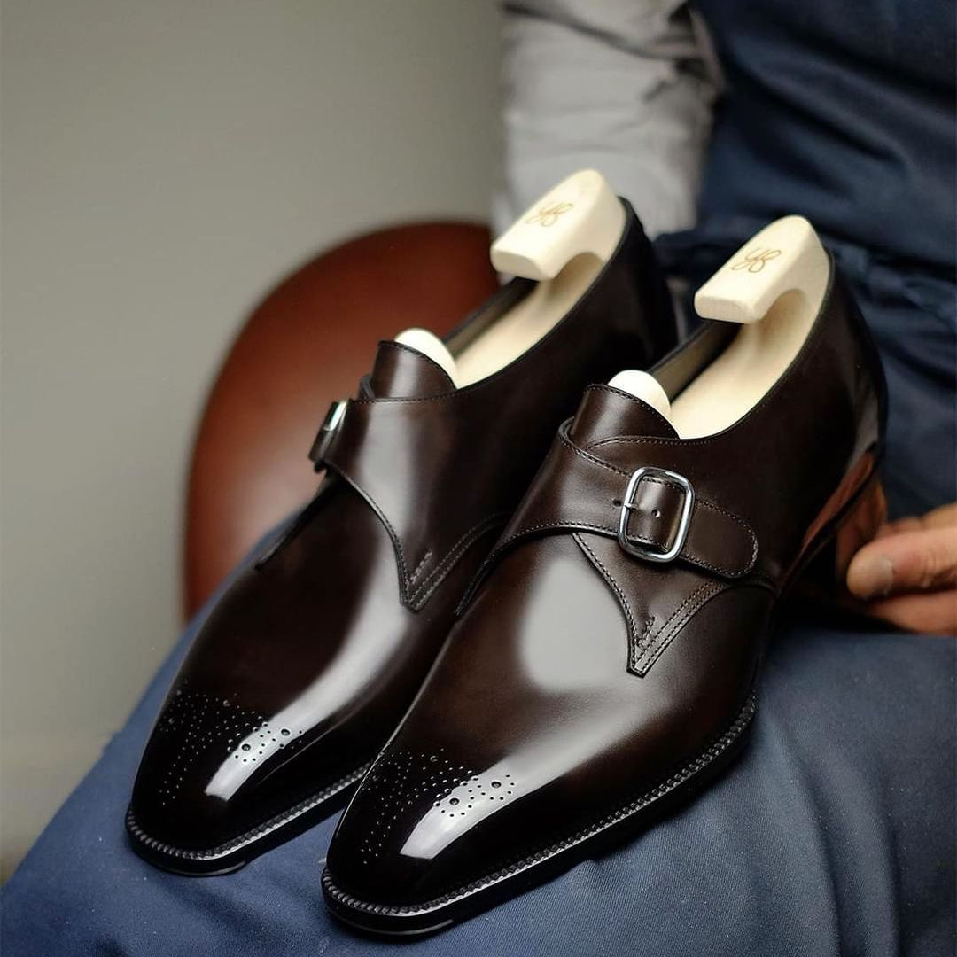 Brown Leather Stellan Single Monk Straps - Formal Shoes