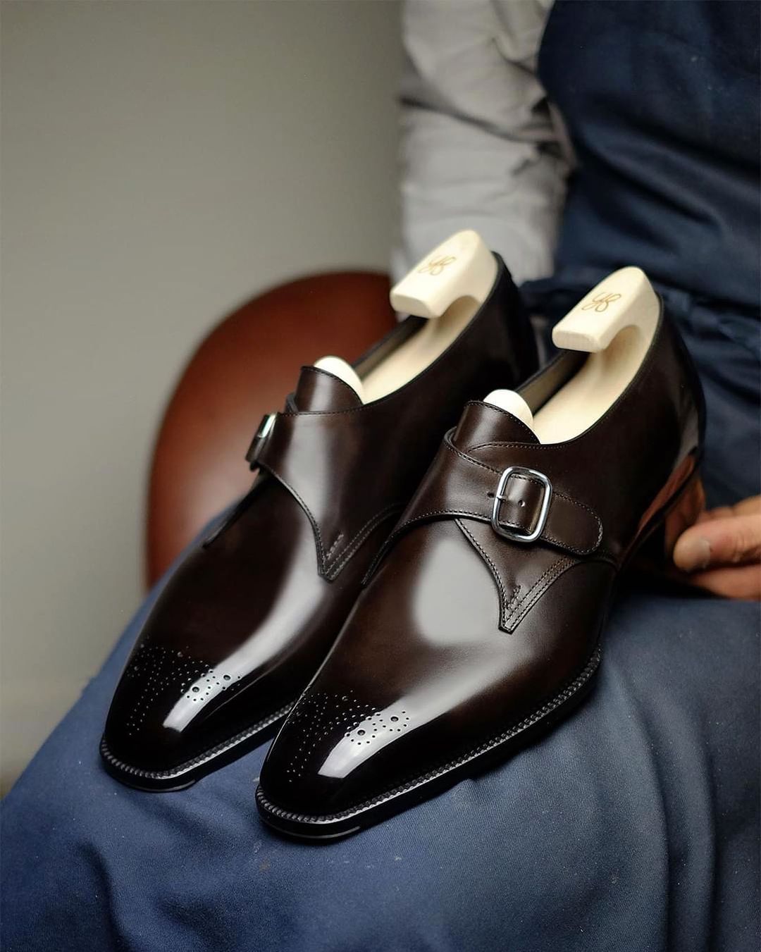 Brown Leather Stellan Single Monk Straps - Formal Shoes